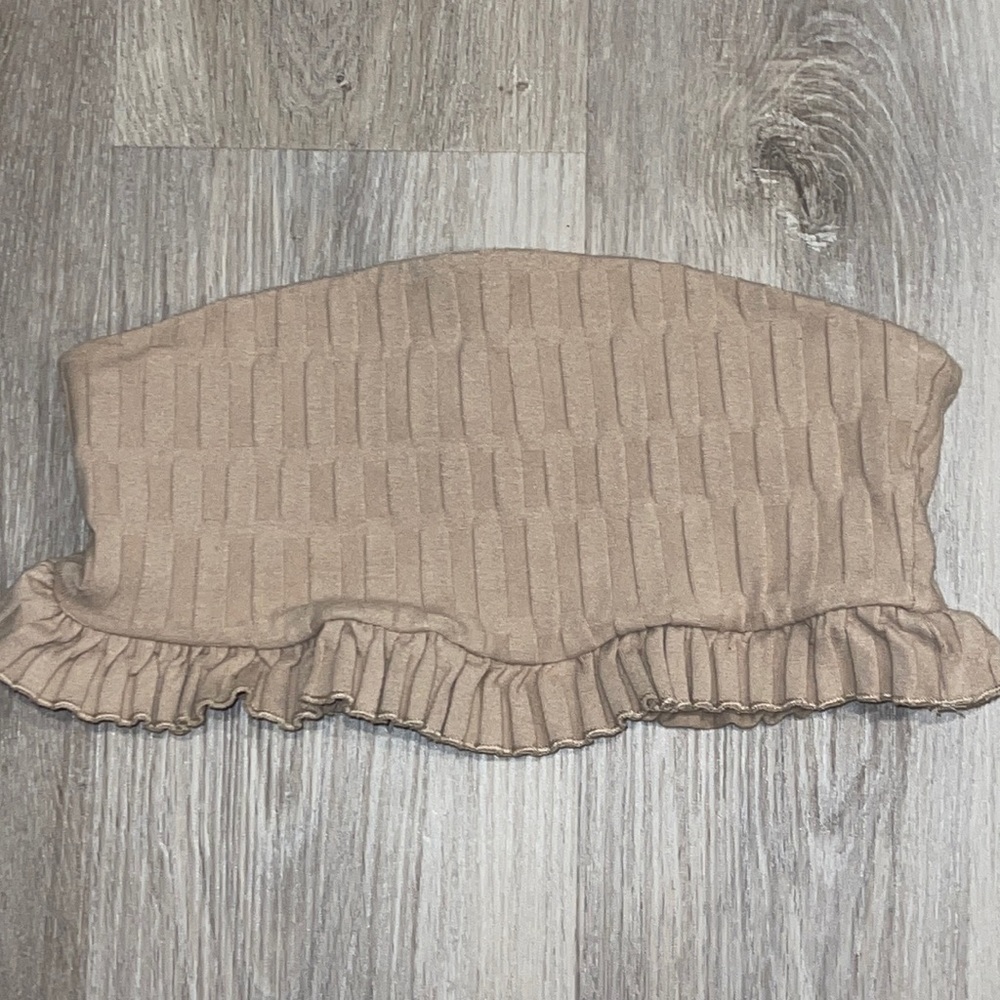 Woman's Zara Tan Ribbed Strapless Bandeau Crop Top Small